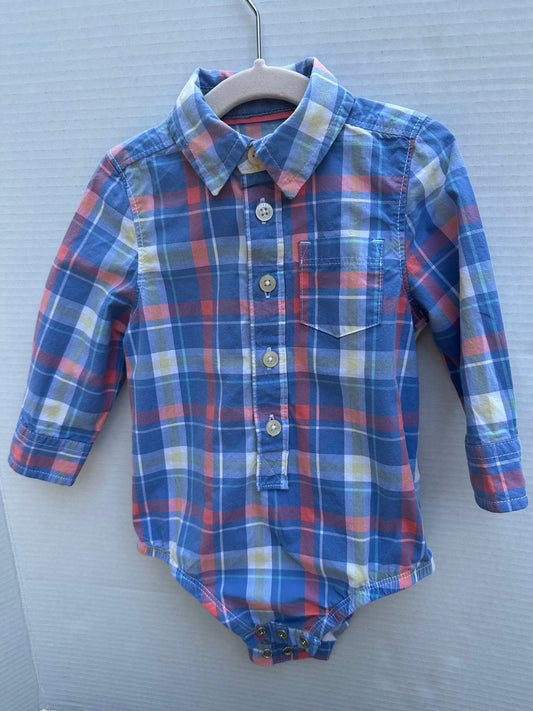 #146 OshKosh Plaid Long sleeve Button Up Dress Shirt Boys 9M