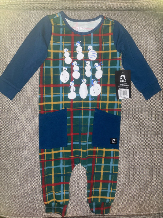#84 *REDUCED* RAGs Holiday Snowmen Romper 12-18m NWT