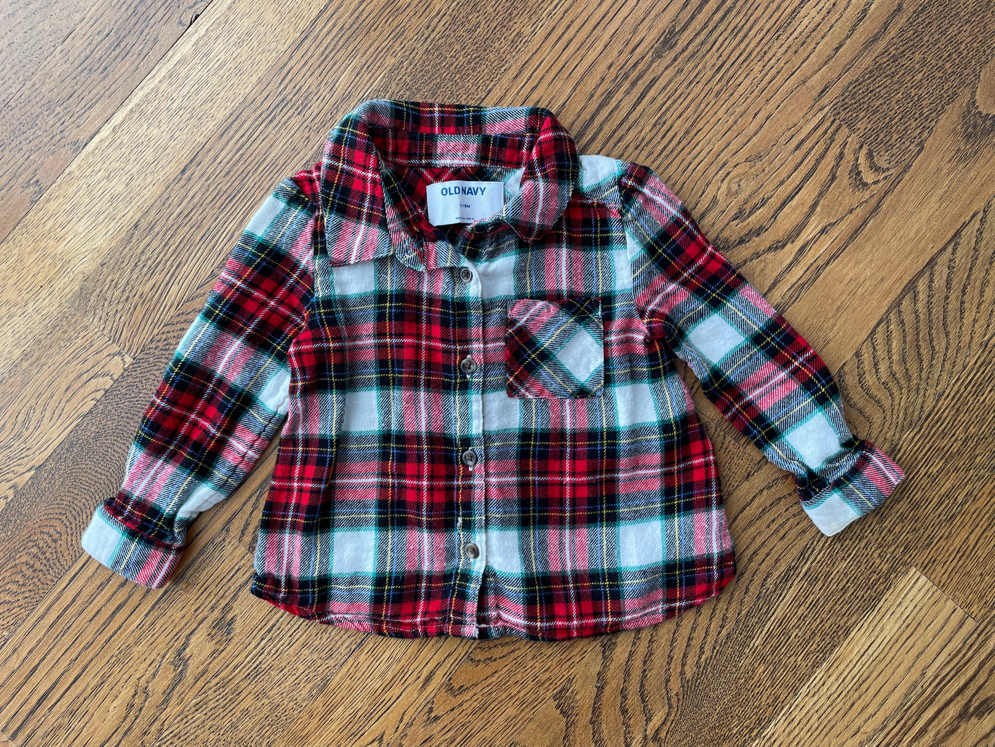 Girls 18m, Old Navy, Red/White/Green Plaid Flannel Shirt
