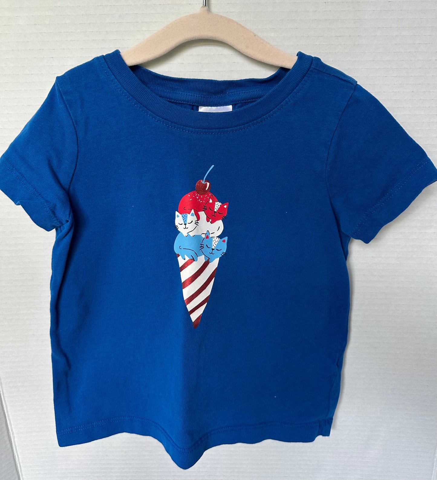 #146 Hanna Andersson Red White Blue Cat Ice Cream Cone T-Shirt Girls 4T
