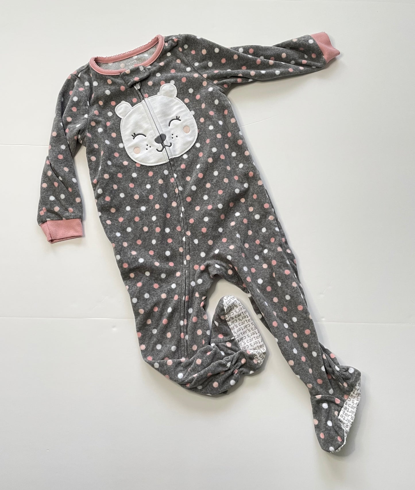 #121 Girls 2T fleece footie pajamas, EUC