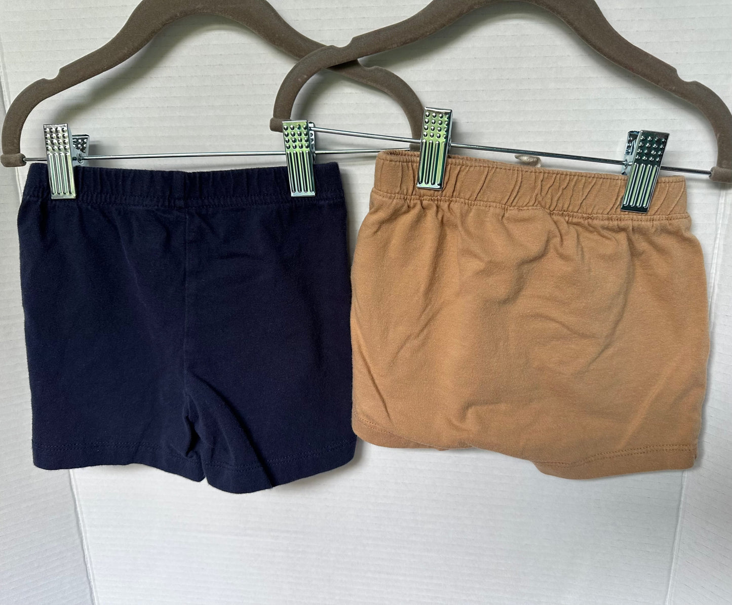 #146 Old Navy Navy and Camel Tan Cotton Shorts Set Boys 6-12M