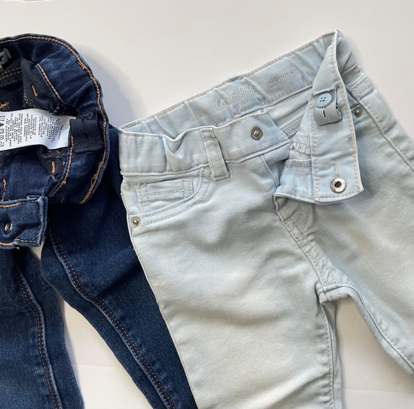 #121 Girls 2T set of two jeans with inside adjusters, dark and light wash, EUC