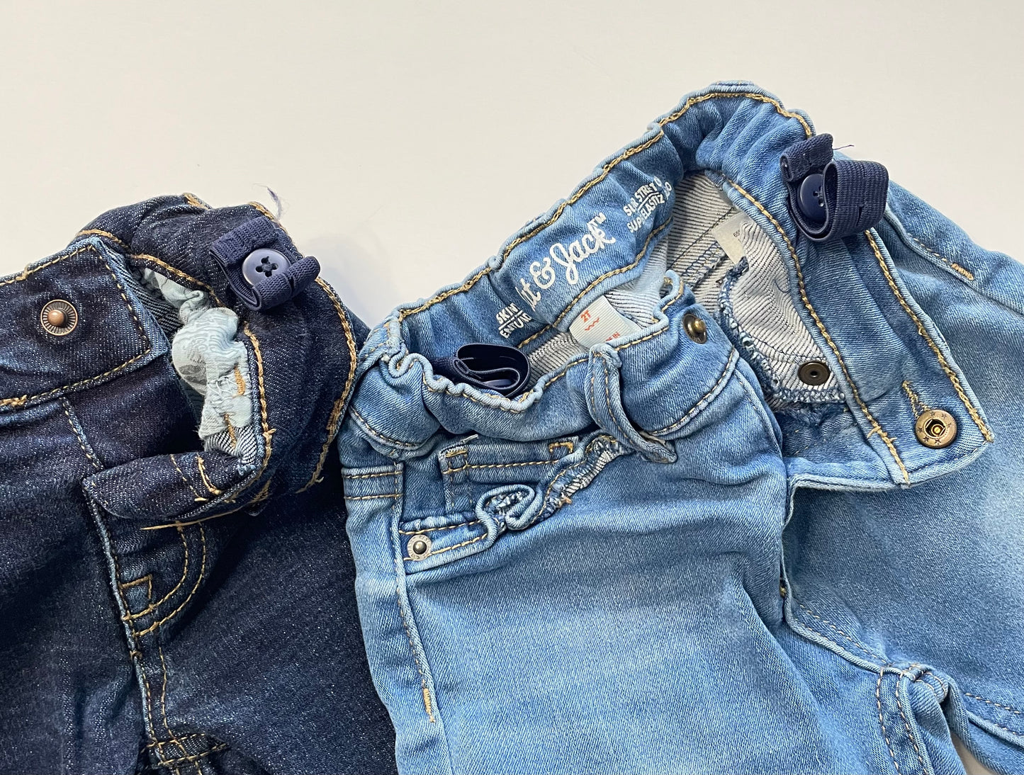 #121 Girls 2T set of two jeans with inside adjusters, dark and medium wash, EUC