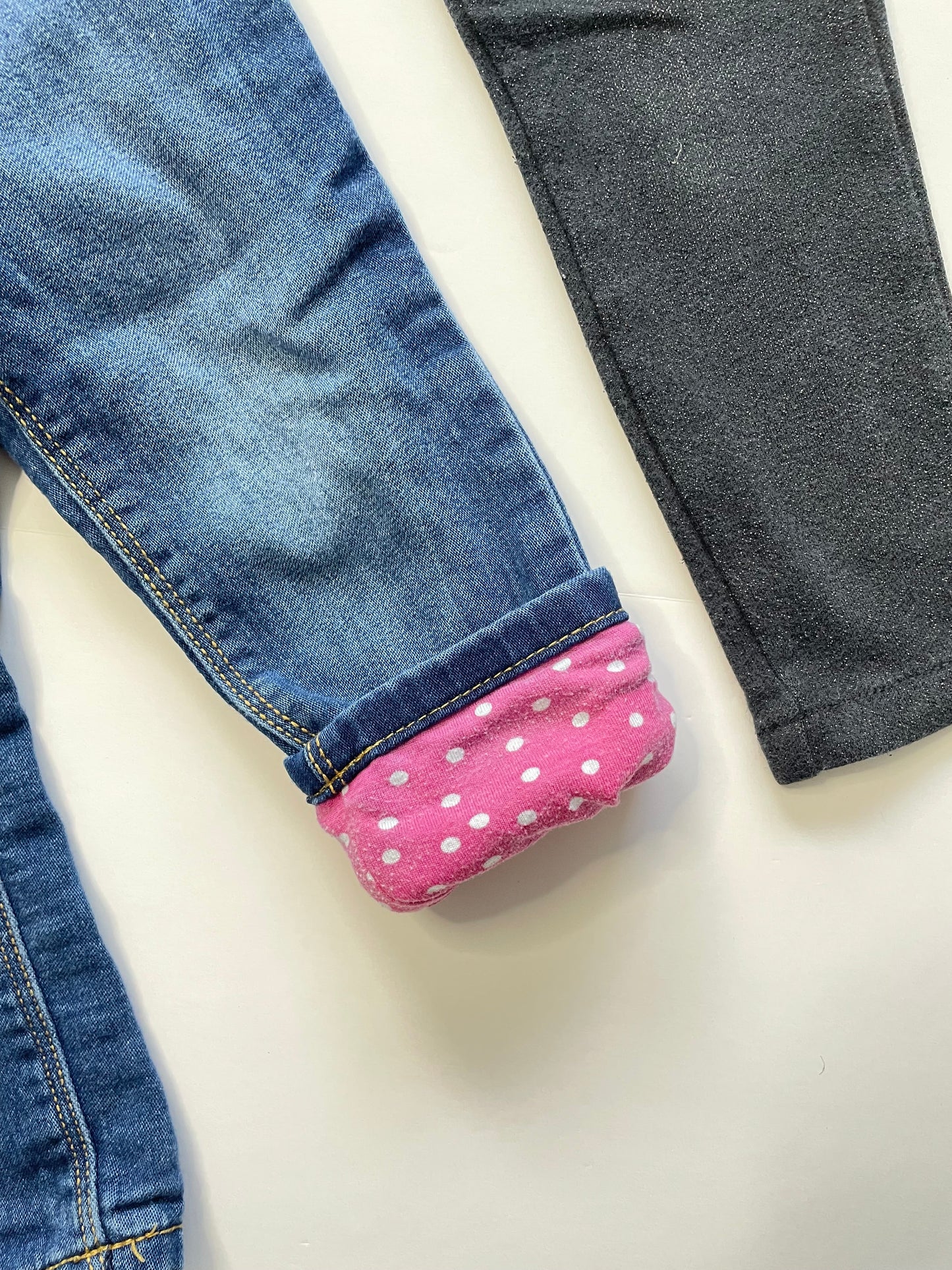 #121 Girls 2T set of two pants, lined jeans and black jeggings, VGUC