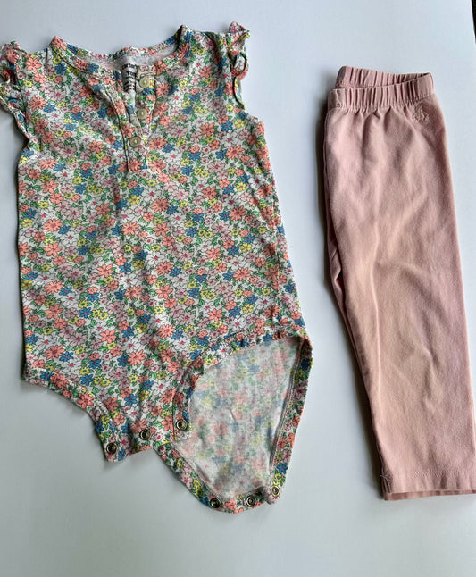 #146 Carter's & Gap Pink Floral Top and Leggings Girls 18M and 18-24M