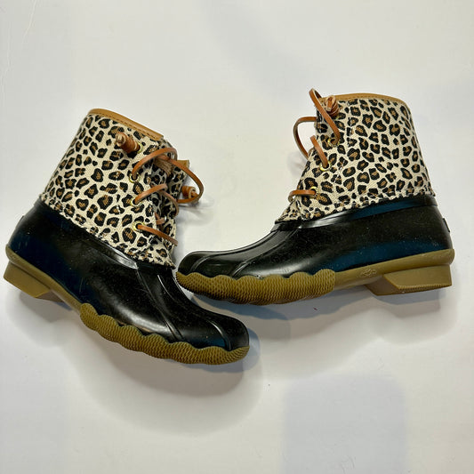 #162 Sperry Black w/cheetah print boots 13