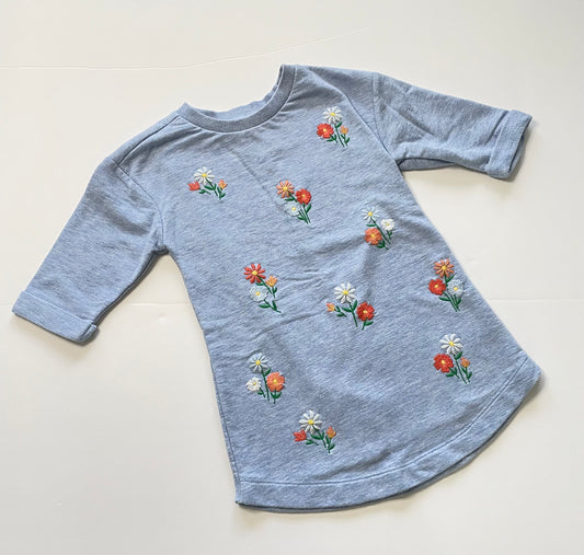 #121 Girls 2T Gymboree flower sweatshirt dress, EUC