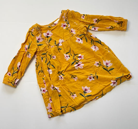 #121 Girls 24M (Fits like 2T) Jumping Beans yellow floral dress, EUC