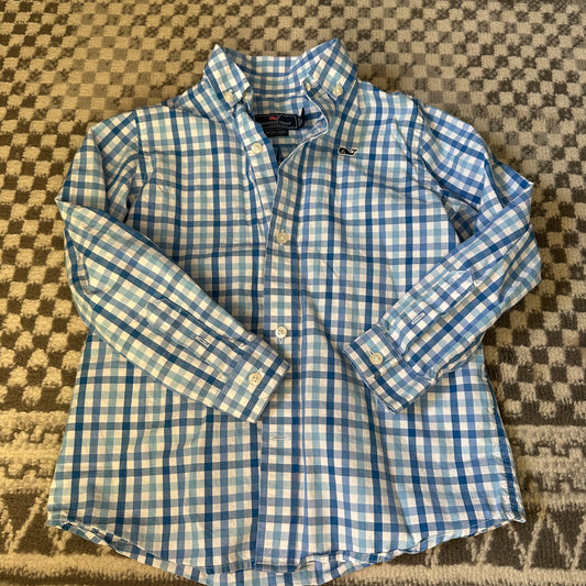 #162 Vineyard Vines blue plaid shirt 3T
