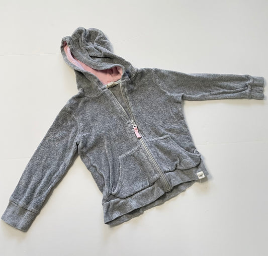 #121 Girls 24M (Fits like 2T) Burt's Bees gray zip terry jacket, VGUC