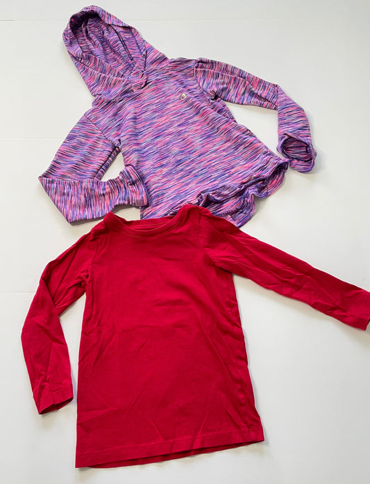 #121 Girls 3T set of two long sleeve shirts, purple champion red Primary, VGUC