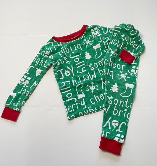 #121 Boy/Girl 3T Christmas green pajamas, GUC