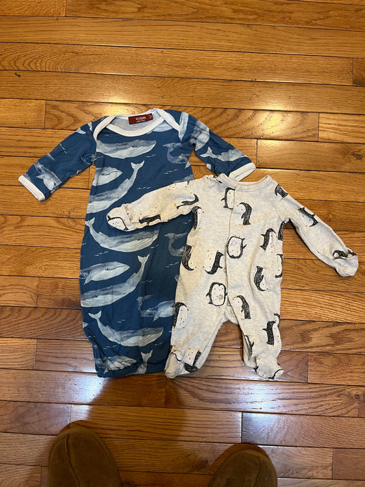 Newborn PJs and 0-6 month sleep gown set