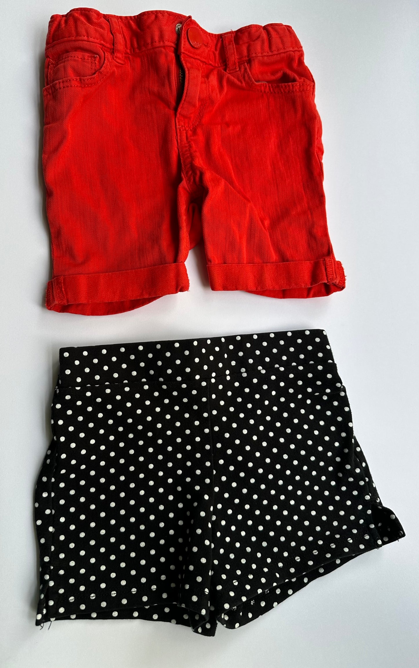 #146 Gap Old Navy Red Black Polka Dots Shorts Set Girls 18-24M