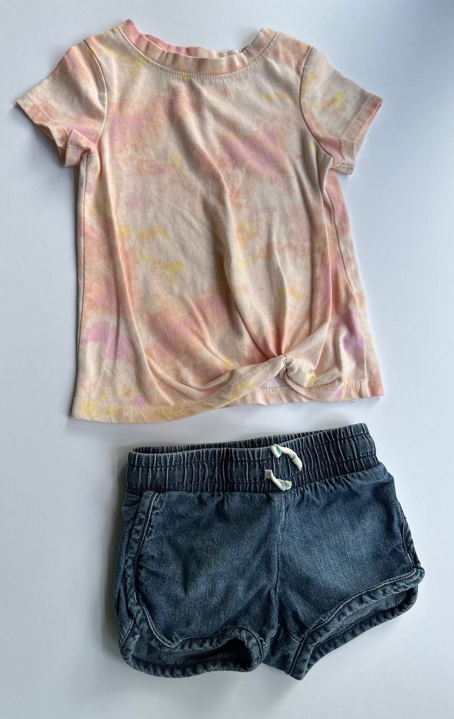 #146 Cat & Jack Tie-dye T-Shirt Denim Shorts Girls 18M