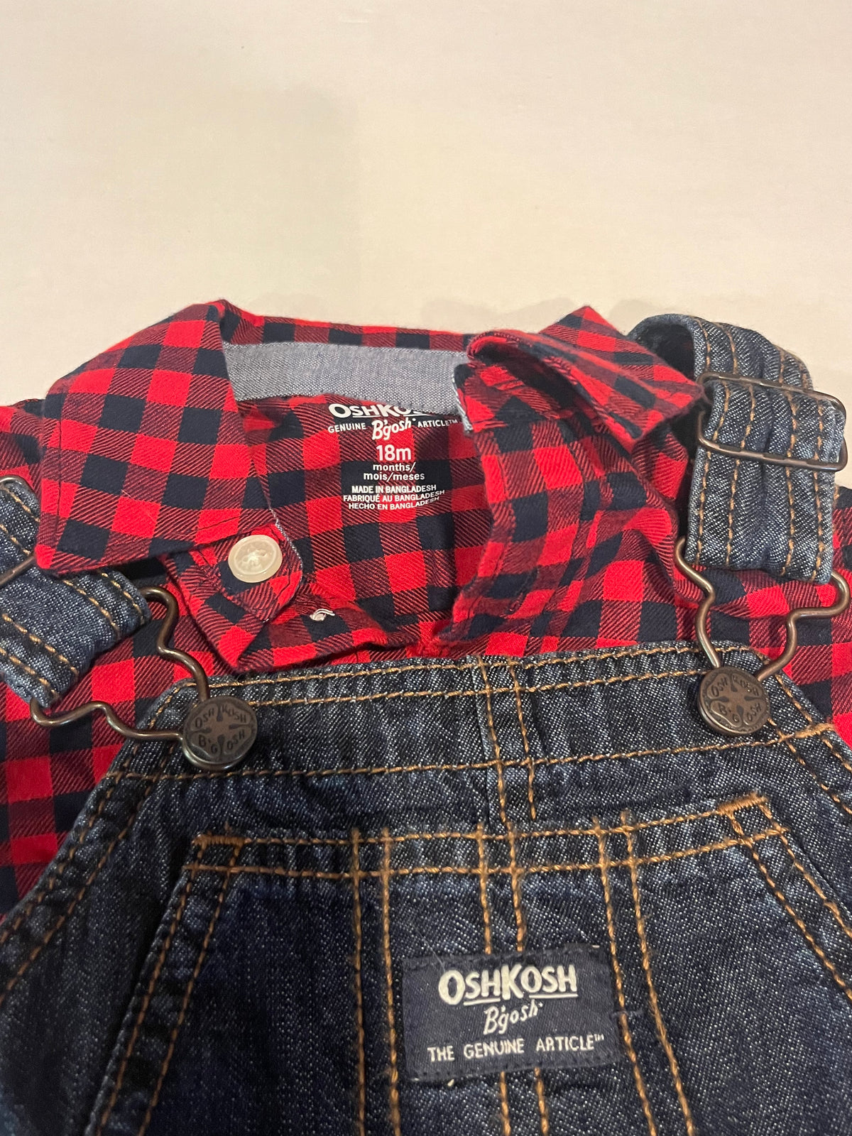 #70 Oshkosh Overalls and Flannel 18m