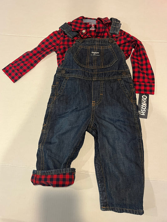 #70 Oshkosh Overalls and Flannel 18m