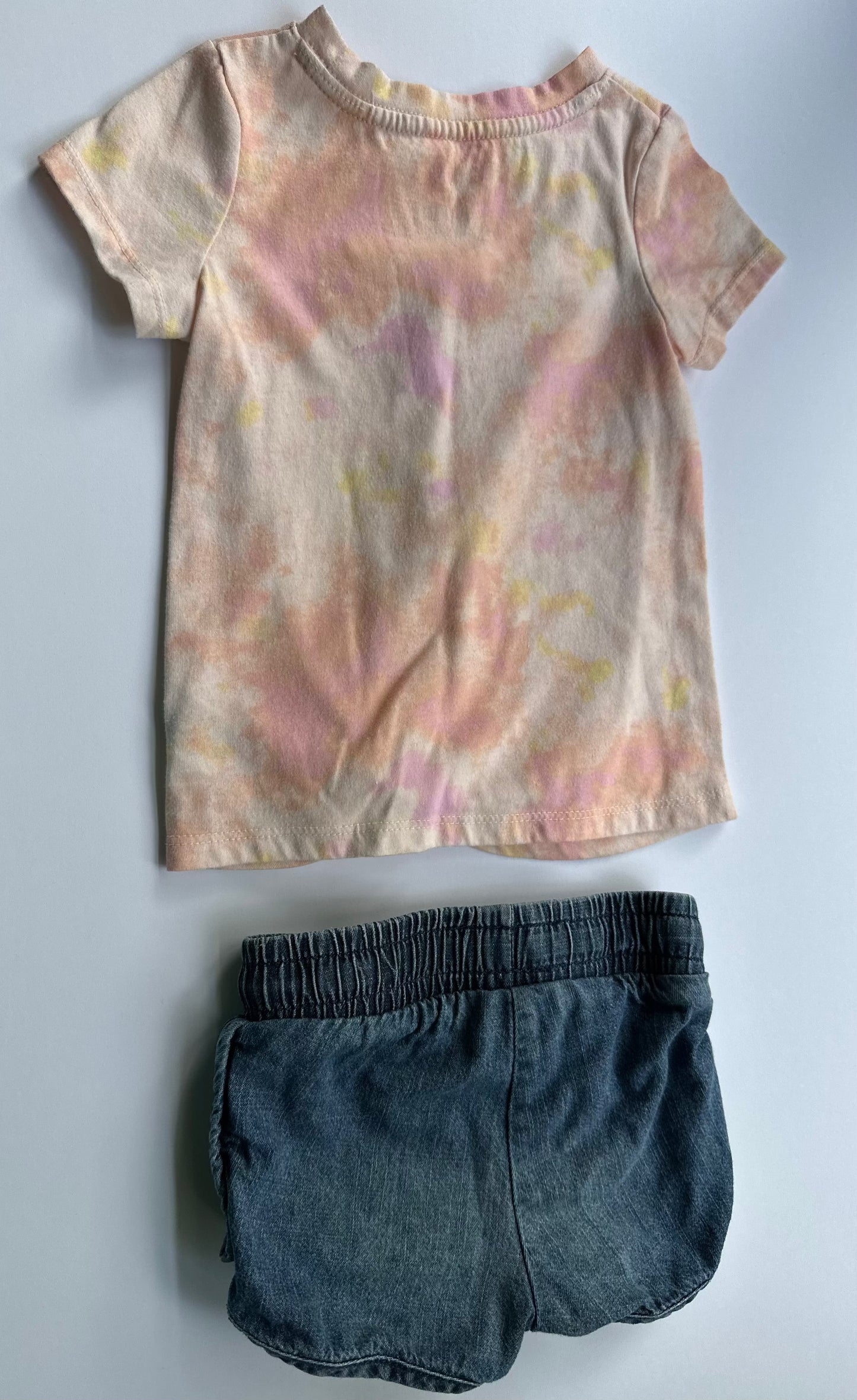#146 Cat & Jack Tie-dye T-Shirt Denim Shorts Girls 18M