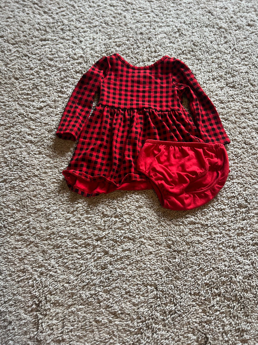 #53 Cat & Jack 12 month red plaid dress with bloomers