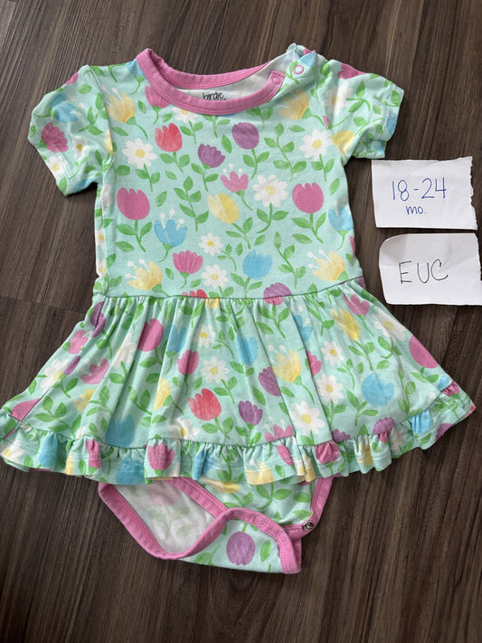 #138 - 18-24 Mo - Birdie Bean (Bamboo) EUC Tulips SS Bodysuit Twirl
