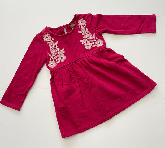 #121 Girls 3T Tea Collection red jersey knit dress with flowers, EUC