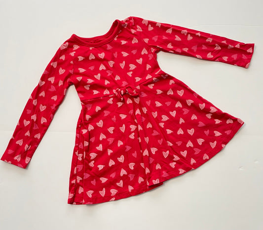 #121 Girls 3T red heart dress, EUC