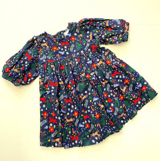#121 Girls 3T Hannah Andersson flannel Christmas dress, EUC