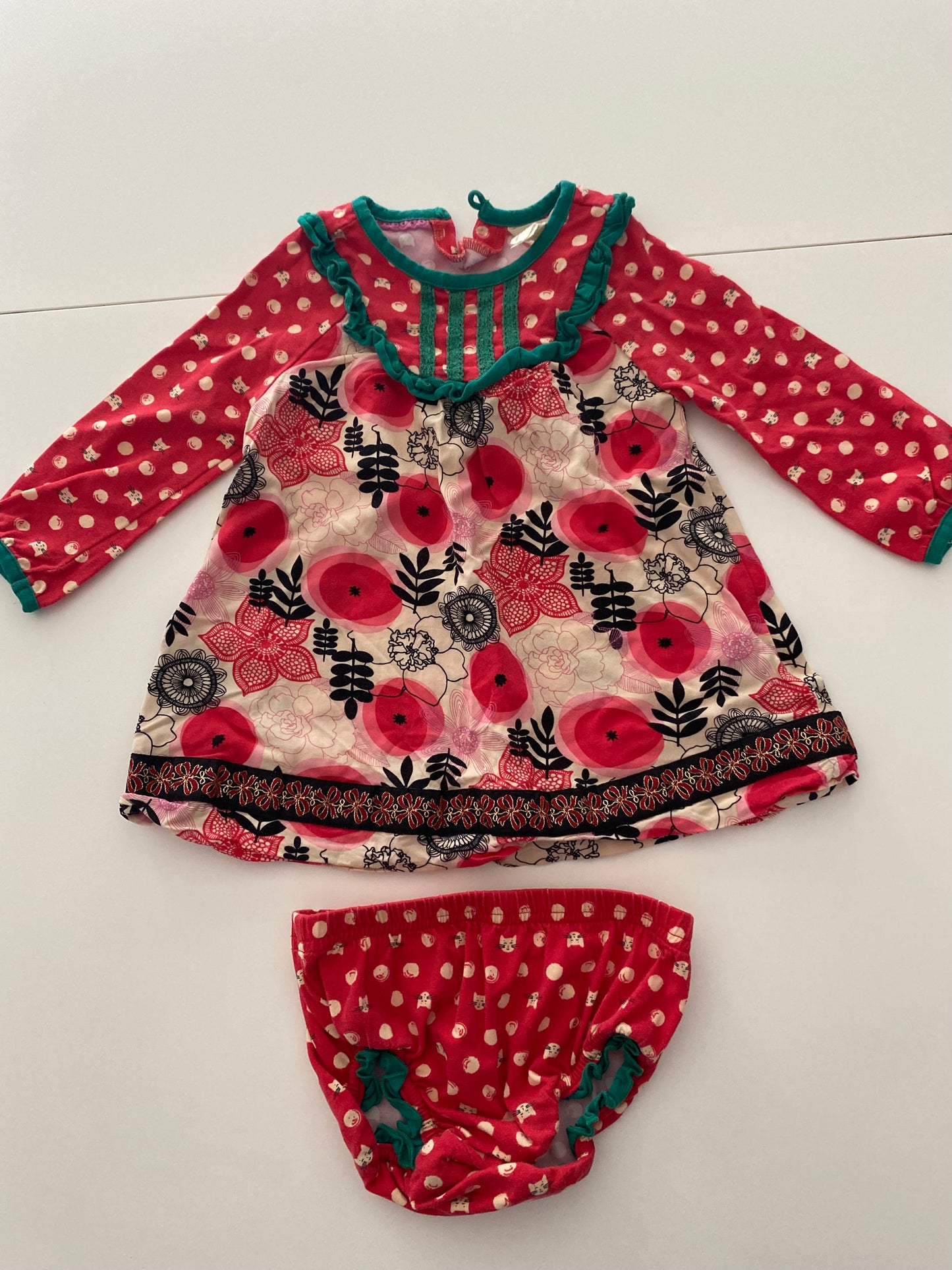 #117, Girls 18M, Matilda Jane red kitty print tunic dress, GUC