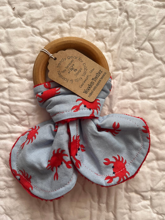 Wooden Teether Crab Print NWT