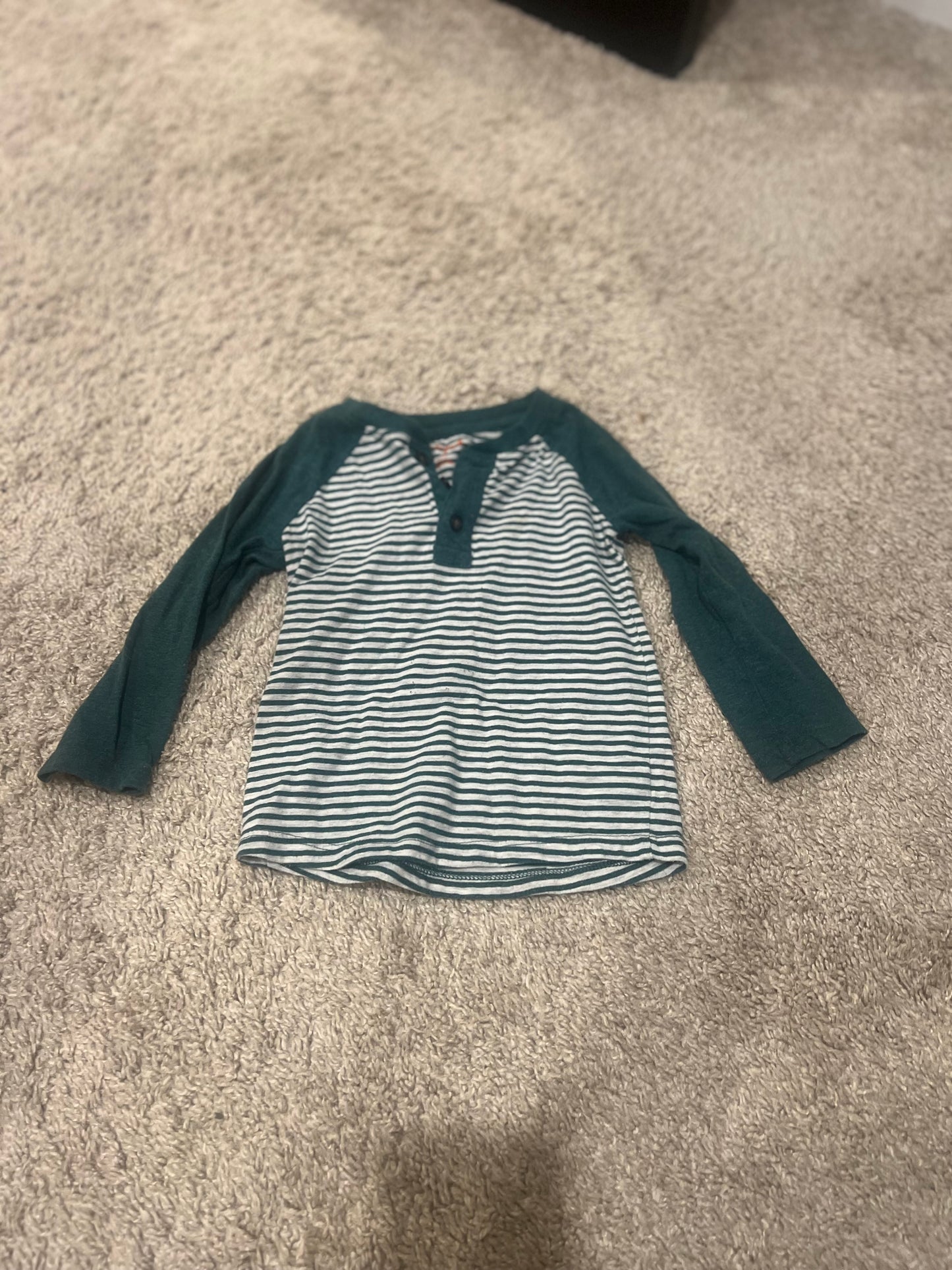 #53 Cat&Jack 2T Long Sleeve Green Stripe Shirt