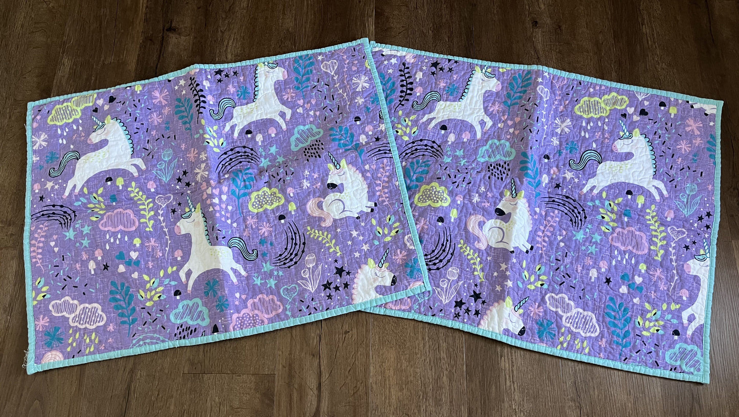 #124 Purple Unicorn Reversible Quilt Set - full size quilt, 2 pillow shams & 2 decorative pillows