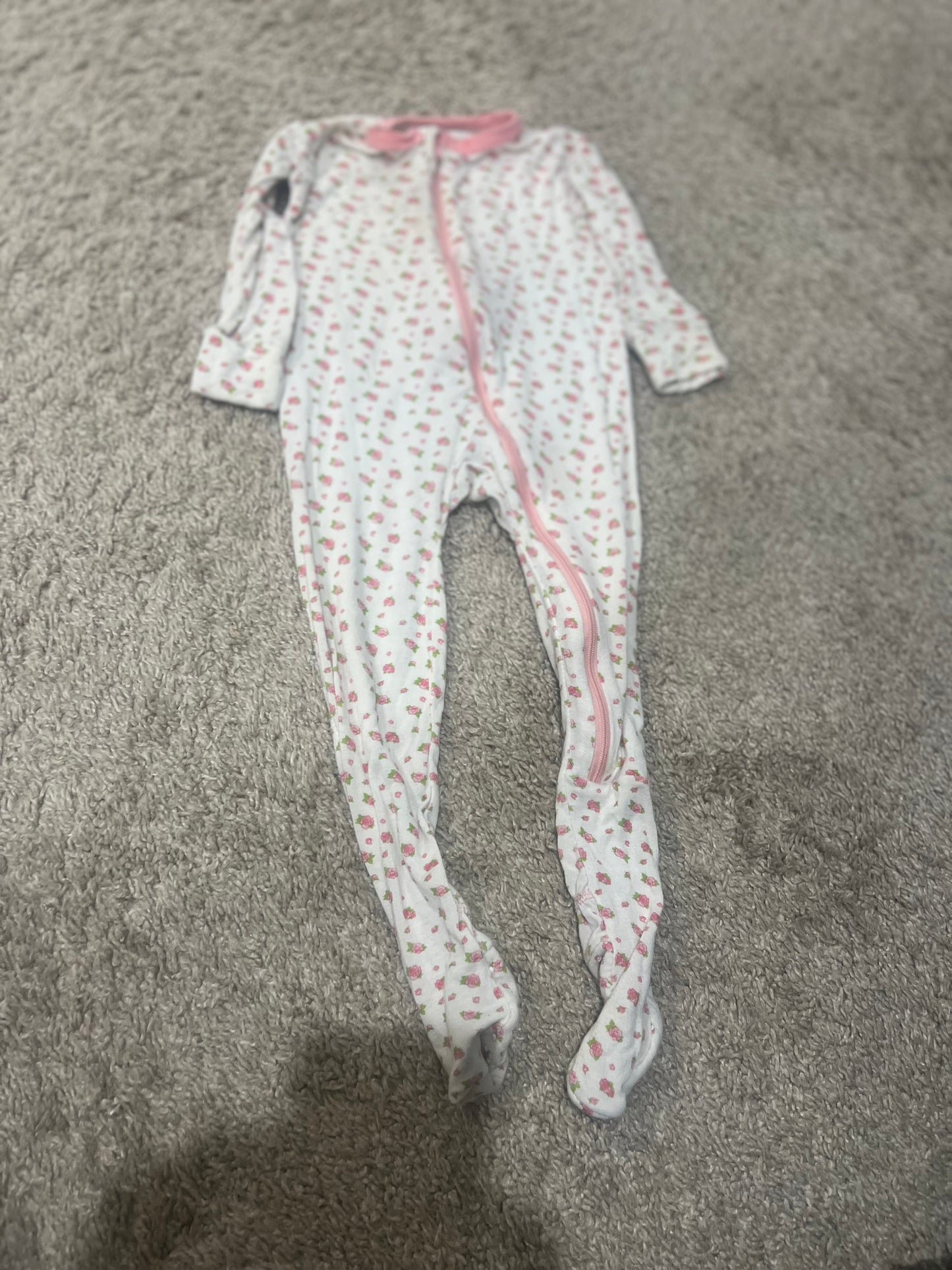 #53 Kickee 12-18 month pink and white roses  stripe pajamas