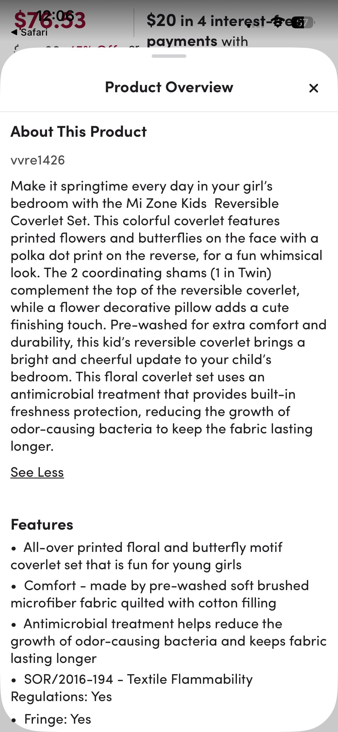 #124 Floral Butterly Reversible Quilt Set - full size quilt, 2 pillow shams & 1 decorative pillow