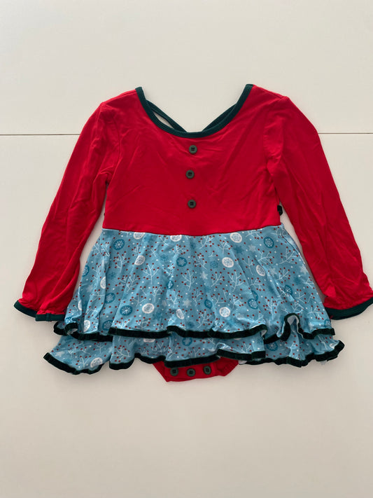#117, Girls 3T, Bella Rose snowflake winter print romper, EUC