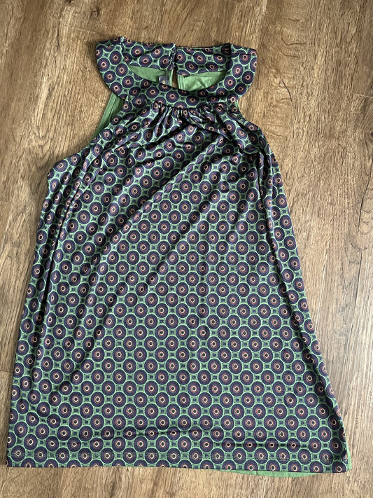 #124 NWOT Green & Navy Print Mixed Media Halter Women's XS