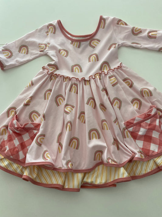 #117, Girls 3T, Be Girl Clothing pink rainbow tiered dress, GUC
