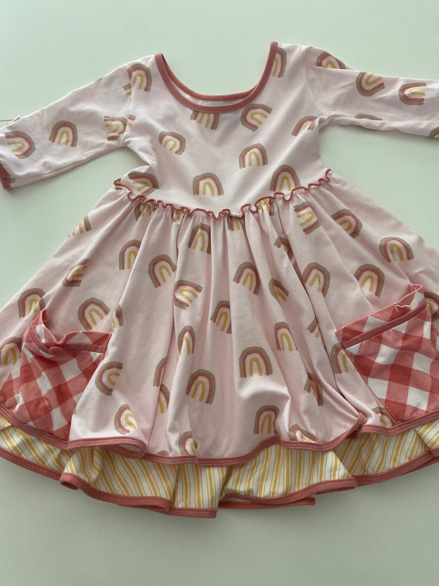 #117, Girls 3T, Be Girl Clothing pink rainbow tiered dress, GUC