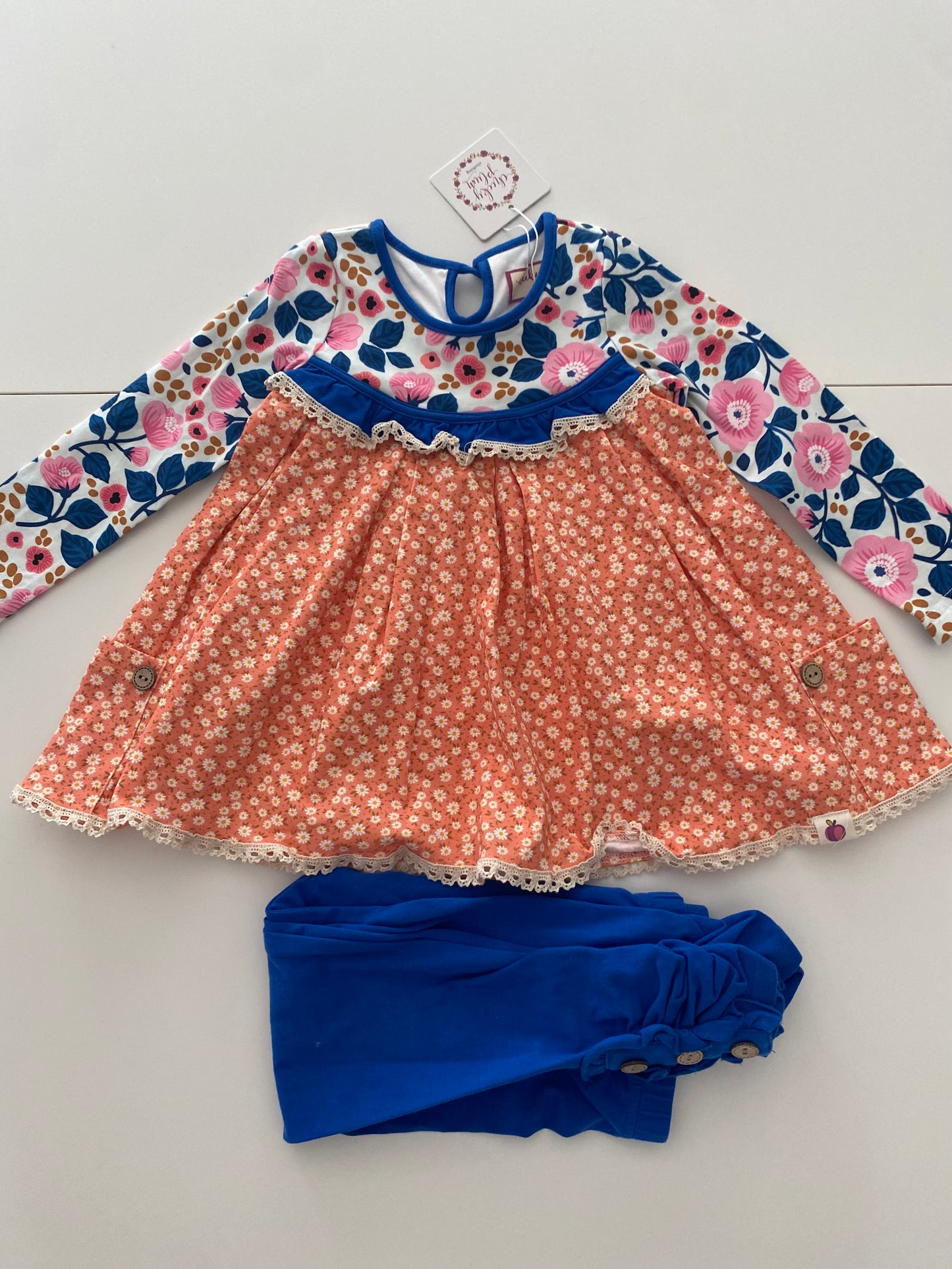 #117, Girls 2T, Cheeky Plum orange floral print tunic set, New