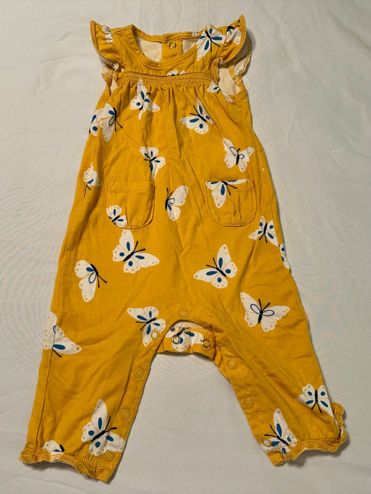Girls yellow butterfly jumpsuit, carter’s, 6 months