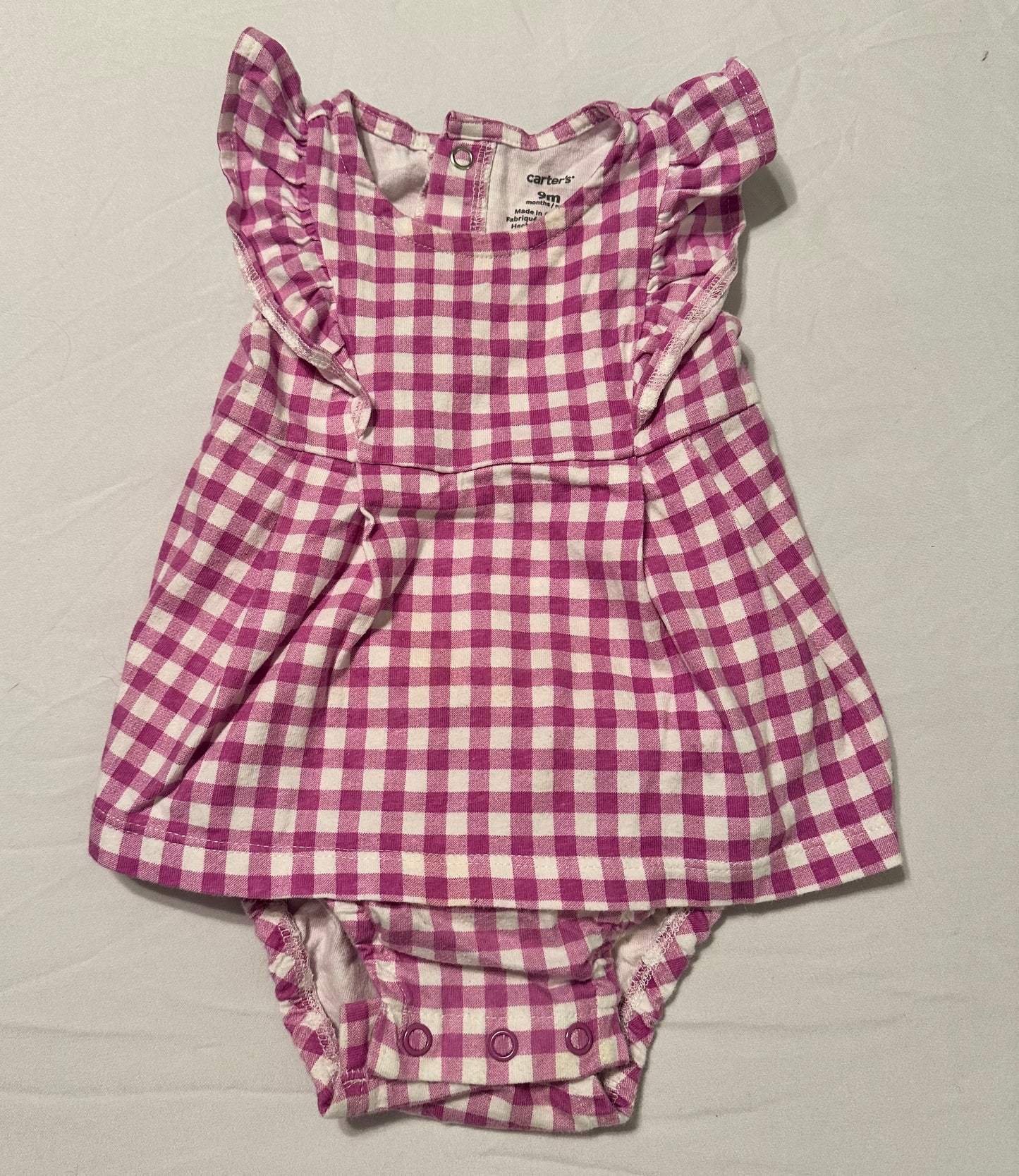 Girls purple gingham bodysuit with dress, Carter’s 6 months