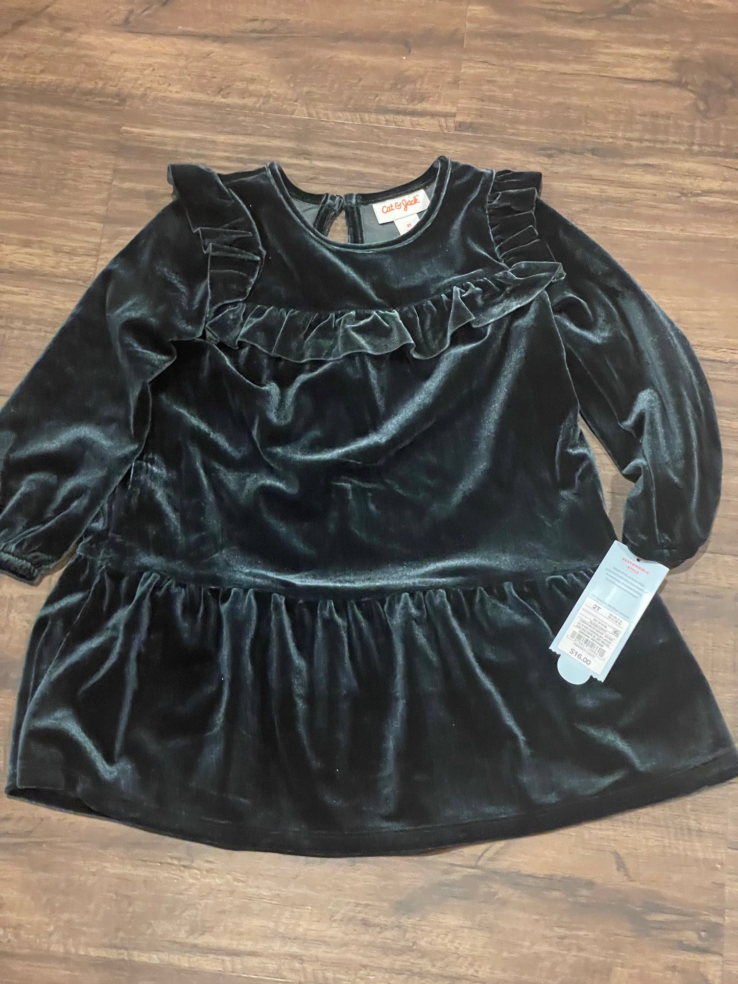 83A girls Cat and Jack black velour dress size 2 NWT