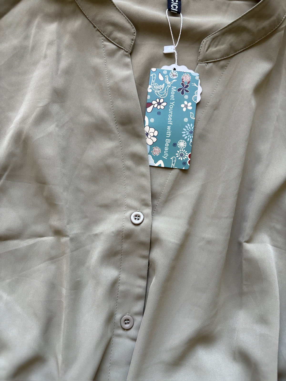 Seller #105 - Women's Medium Green Button Up Shirt with Waist Tie NWT