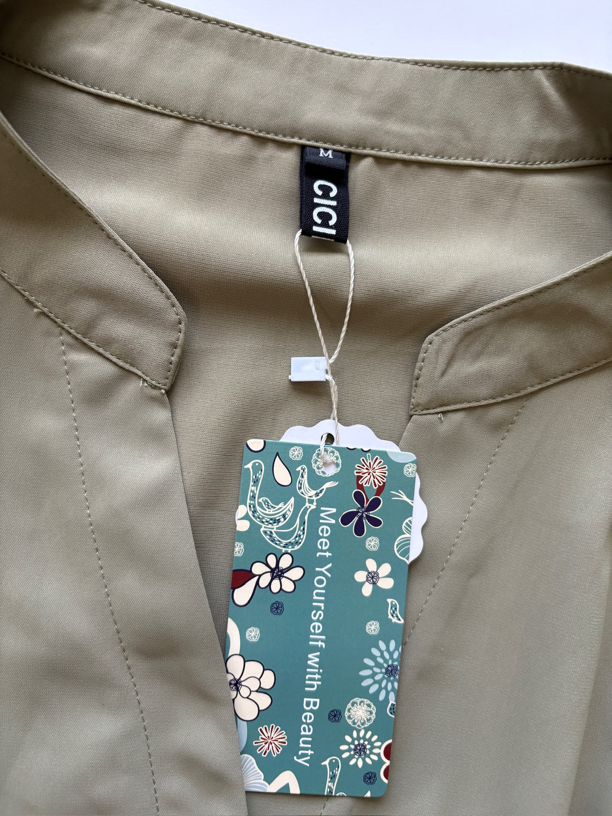 Seller #105 - Women's Medium Green Button Up Shirt with Waist Tie NWT