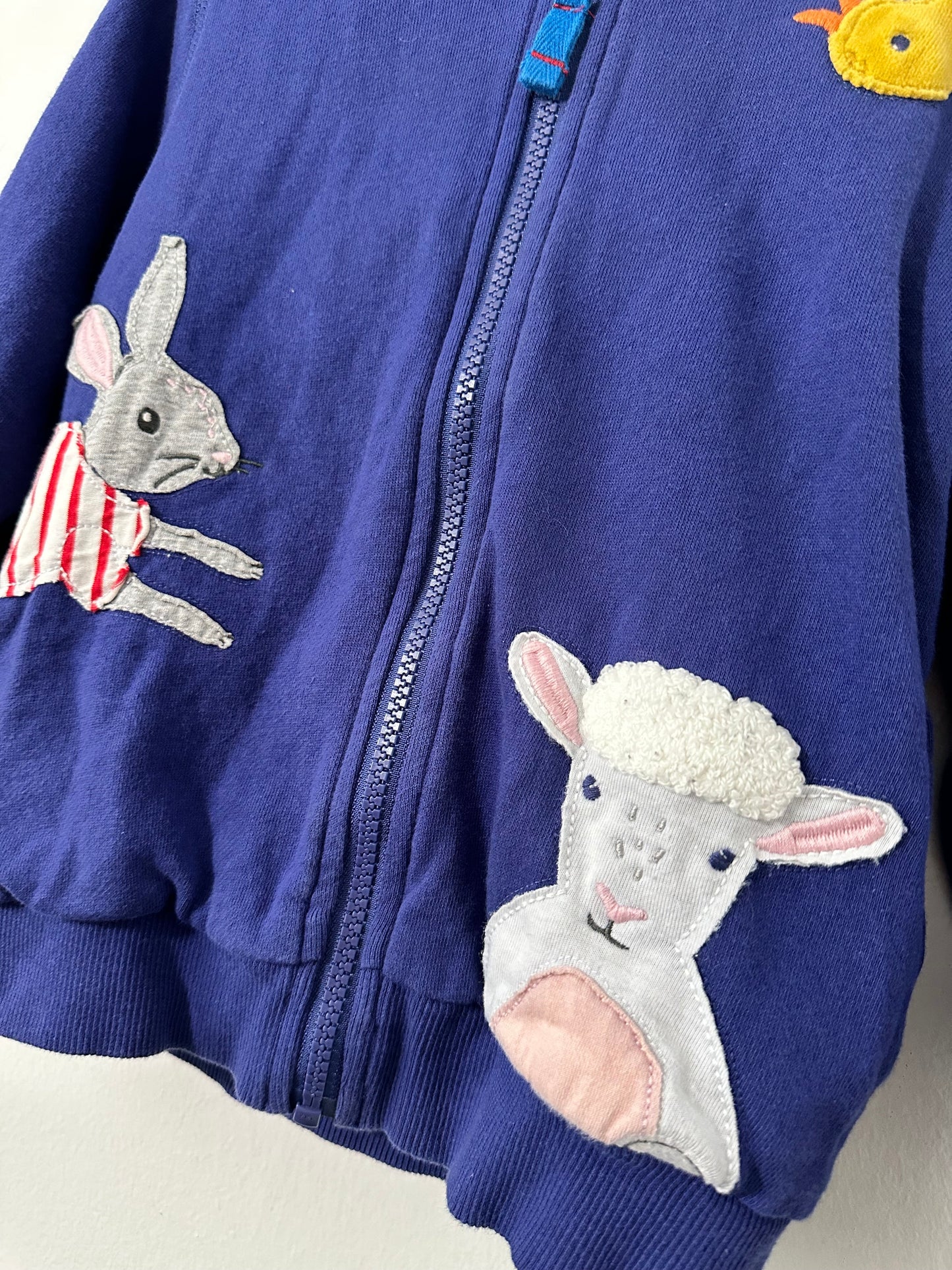 #111 Baby Boden Blue Hooded Jacket Embroidered Animals Size 3-4yr 100% Cotton