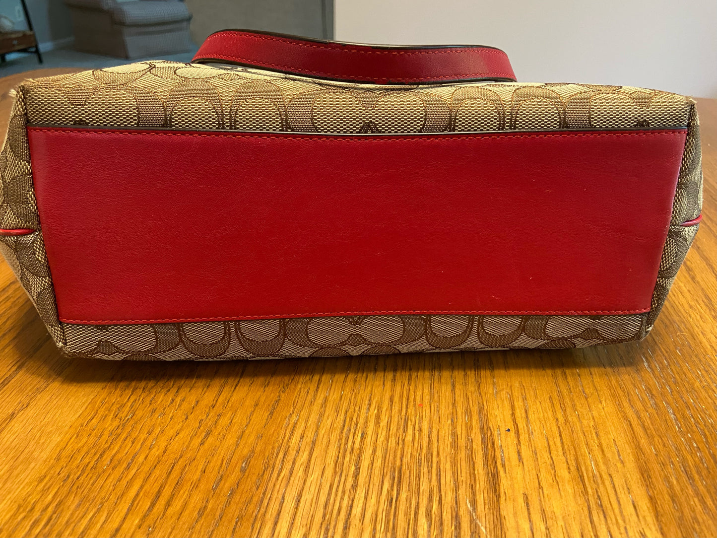 Coach Signature Shoulder Bag - Jacquard Canvas, Brown & Red, 45242/45140