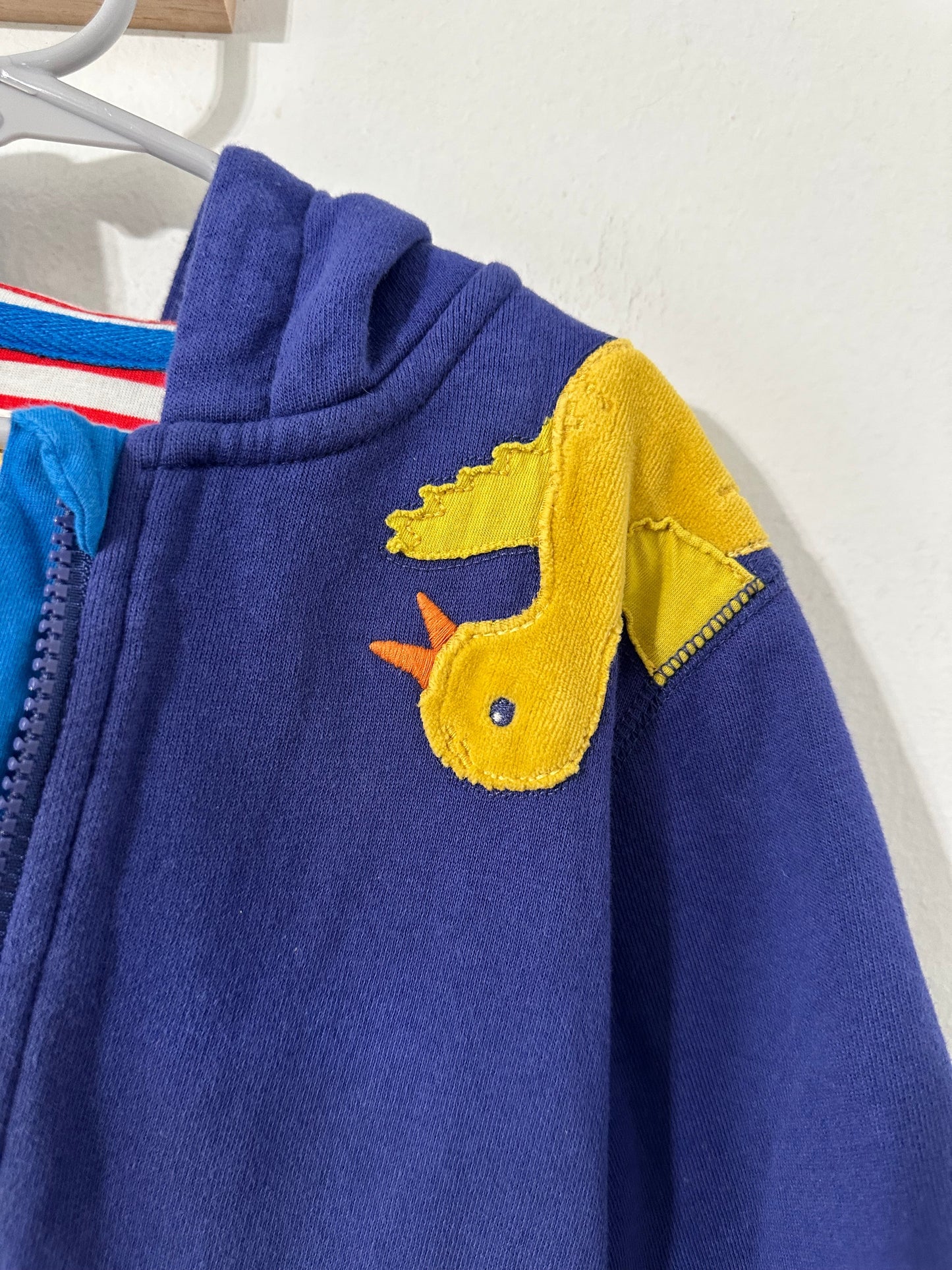 #111 Baby Boden Blue Hooded Jacket Embroidered Animals Size 3-4yr 100% Cotton