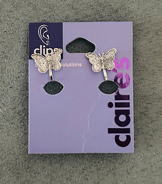 #15 Claire’s NWT Silver Glitter Butterfly Clip-On Earrings