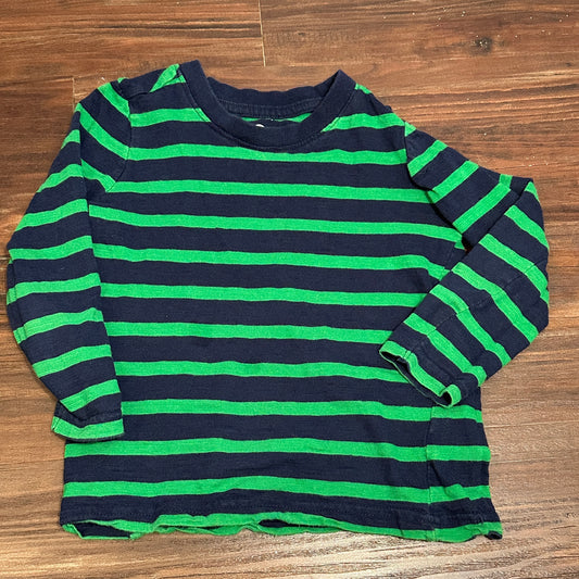 #162 Primary Navy & Green Striped Shirt Boys 3T