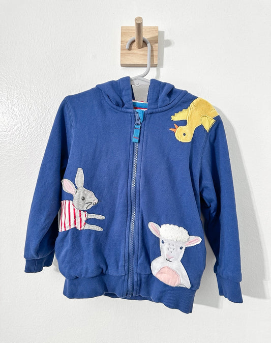 #111 Baby Boden Blue Hooded Jacket Embroidered Animals Size 3-4yr 100% Cotton